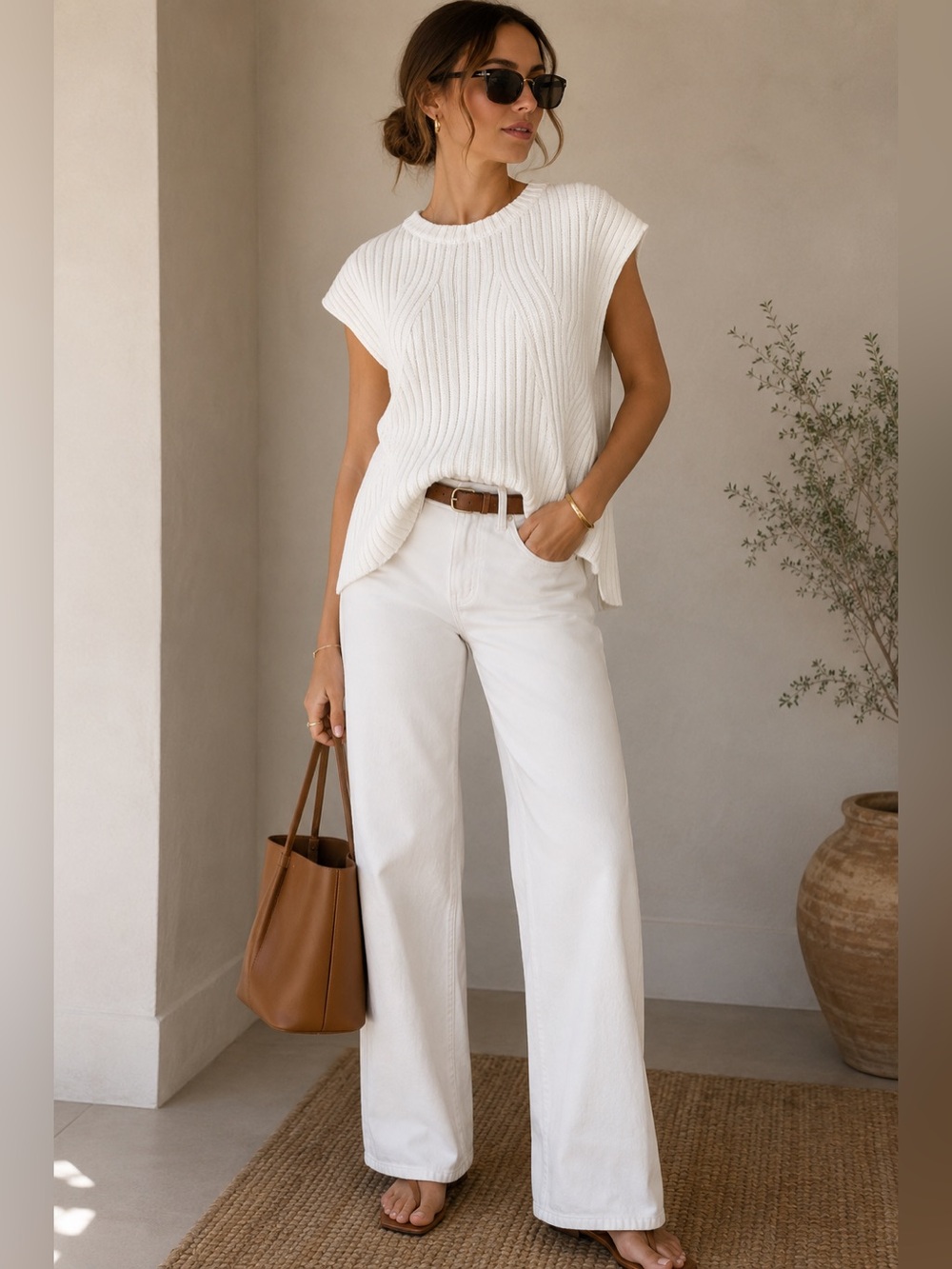 Zara | White Ribbed Sleeveless Summer Knit